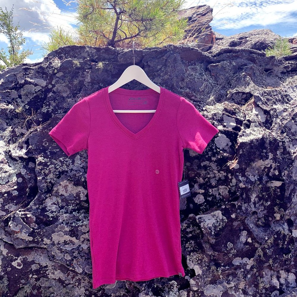 Eddie Bauer Fave V Neck Tee in Pink  NWT Sz XS